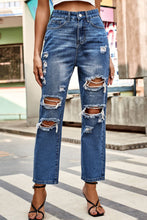 Load image into Gallery viewer, Distressed High Waist Straight Jeans
