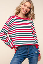 Load image into Gallery viewer, Haptics Full Size Striped Contrast Side Slit Knit Top
