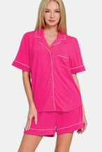 Load image into Gallery viewer, Zenana Button Down Short Sleeve Top and Shorts Lounge Set
