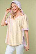 Load image into Gallery viewer, White Birch Full Size Striped Short Sleeve Drawstring Hooded Top
