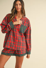 Load image into Gallery viewer, Annie Wear Contrast Plaid Long Sleeve Top and Shorts Set

