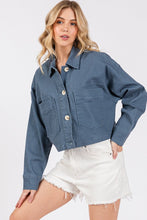 Load image into Gallery viewer, bytos Button Down Cropped Denim Jacket with Patch Pockets
