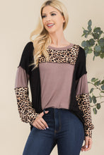 Load image into Gallery viewer, Celeste Full Size Leopard Color Block Exposed Seam T-Shirt
