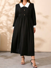 Load image into Gallery viewer, Plus Size Contrast Collared Neck Long Sleeve Midi Dress
