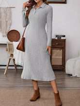 Load image into Gallery viewer, Collared Neck Long Sleeve Midi Dress
