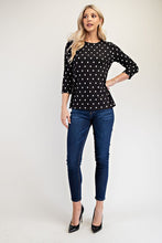 Load image into Gallery viewer, Celeste Full Size Polka Dot Round Neck Three-Quarter Sleeve T-Shirt
