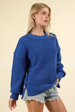 Load image into Gallery viewer, VERY J Waffle-Knit Exposed Seam Round Neck Sweater
