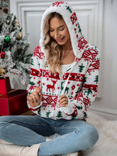Load image into Gallery viewer, Drawstring Christmas Element Zip Up Hooded Jacket
