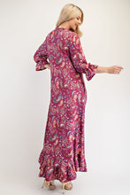 Load image into Gallery viewer, Celeste Full Size Ruffle Hem Paisley Round Neck Dress
