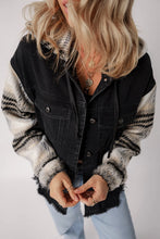 Load image into Gallery viewer, Drawstring Raw Hem Button Up Hooded Denim Jacket

