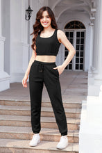 Load image into Gallery viewer, Waffle-Knit Cropped Tank and Drawstring Pants Set
