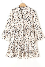 Load image into Gallery viewer, Leopard Notched Long Sleeve Tiered Dress
