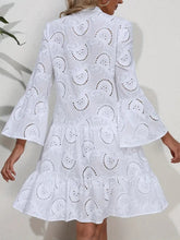 Load image into Gallery viewer, Ruffle Hem Eyelet Notched Long Sleeve Dress
