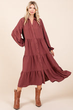 Load image into Gallery viewer, Mittoshop Tiered Button Down Long Sleeve Midi Dress

