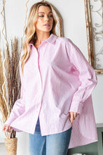 Load image into Gallery viewer, First Love Full Size Striped Button Down High-Low Hem Shirt
