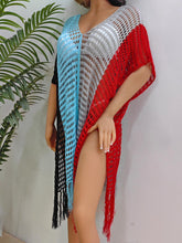 Load image into Gallery viewer, Fringe Color Block Scoop Neck Cover Up
