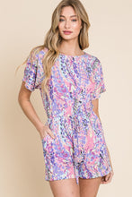 Load image into Gallery viewer, BOMBOM Print Short Sleeve Romper with Pockets
