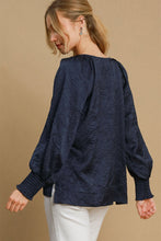 Load image into Gallery viewer, Umgee Wrinkled Round Neck Lantern Sleeve Blouse
