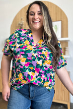 Load image into Gallery viewer, Double Take Full Size Printed V-Neck Short Sleeve Side Slit Top
