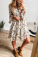 Load image into Gallery viewer, Leopard Notched Long Sleeve Tiered Dress
