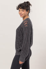 Load image into Gallery viewer, HYFVE Openwork Round Neck Long Sleeve Knit Cover Up
