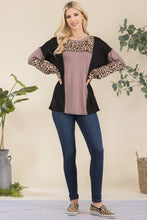 Load image into Gallery viewer, Celeste Full Size Leopard Color Block Exposed Seam T-Shirt
