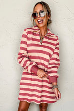 Load image into Gallery viewer, Contrast Striped Johnny Collar Long Sleeve Mini Dress
