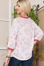 Load image into Gallery viewer, Celeste Full Size Leaf Print Contrast Trim Balloon Sleeve Top
