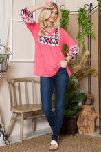 Load image into Gallery viewer, Celeste Full Size Houndstooth Front Yoke Balloon Sleeve Top
