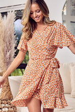 Load image into Gallery viewer, BiBi Floral Tied Short Sleeve Mini Wrap Dress
