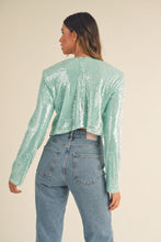 Load image into Gallery viewer, MABLE Shoulder Padded Sequin Crop Top

