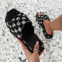 Load image into Gallery viewer, Raw Hem Plaid Platform Sandals
