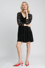 Load image into Gallery viewer, Umgee Dotted Lace Sleeve Tiered Velvet Mini Dress

