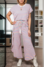 Load image into Gallery viewer, Striped Round Neck Top and Drawstring Pants Set
