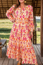 Load image into Gallery viewer, Tiered Printed Notched Long Sleeve Midi Dress
