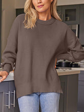 Load image into Gallery viewer, Slit Round Neck Dropped Shoulder Sweater

