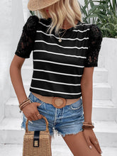 Load image into Gallery viewer, Striped Lace Detail Short Sleeve T-Shirt
