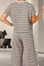 Load image into Gallery viewer, Striped Round Neck Top and Drawstring Pants Set
