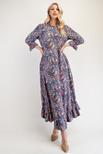 Load image into Gallery viewer, Celeste Full Size Ruffle Hem Paisley Round Neck Dress
