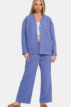 Load image into Gallery viewer, Zenana Quilted Button Up Long Sleeve Top and Pants Lounge Set
