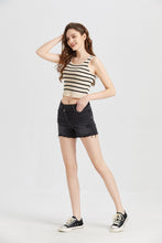 Load image into Gallery viewer, BAYEAS Stepped Waist Raw Hem Denim Shorts
