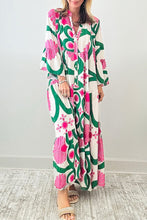 Load image into Gallery viewer, Printed Notched Long Sleeve Maxi Dress
