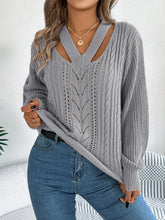 Load image into Gallery viewer, Cutout V-Neck Long Sleeve Sweater
