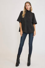 Load image into Gallery viewer, Umgee Bow Tie Back Mock Neck Half Sleeve Blouse
