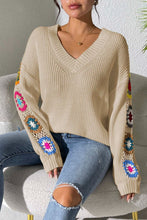 Load image into Gallery viewer, Crochet Flower V-Neck Sweater
