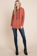 Load image into Gallery viewer, BOMBOM Contrast Drawstring Drop Shoulder Knit Hoodie
