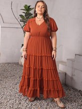 Load image into Gallery viewer, Plus Size Ruched Lace Detail V-Neck Short Sleeve Dress
