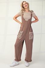 Load image into Gallery viewer, Celeste Full Size Ribbed Leopard Tied Shoulder Overalls
