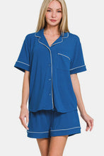 Load image into Gallery viewer, Zenana Button Down Short Sleeve Top and Shorts Lounge Set
