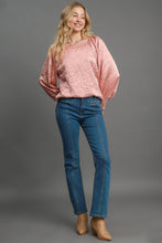 Load image into Gallery viewer, Umgee Wrinkled Round Neck Lantern Sleeve Blouse
